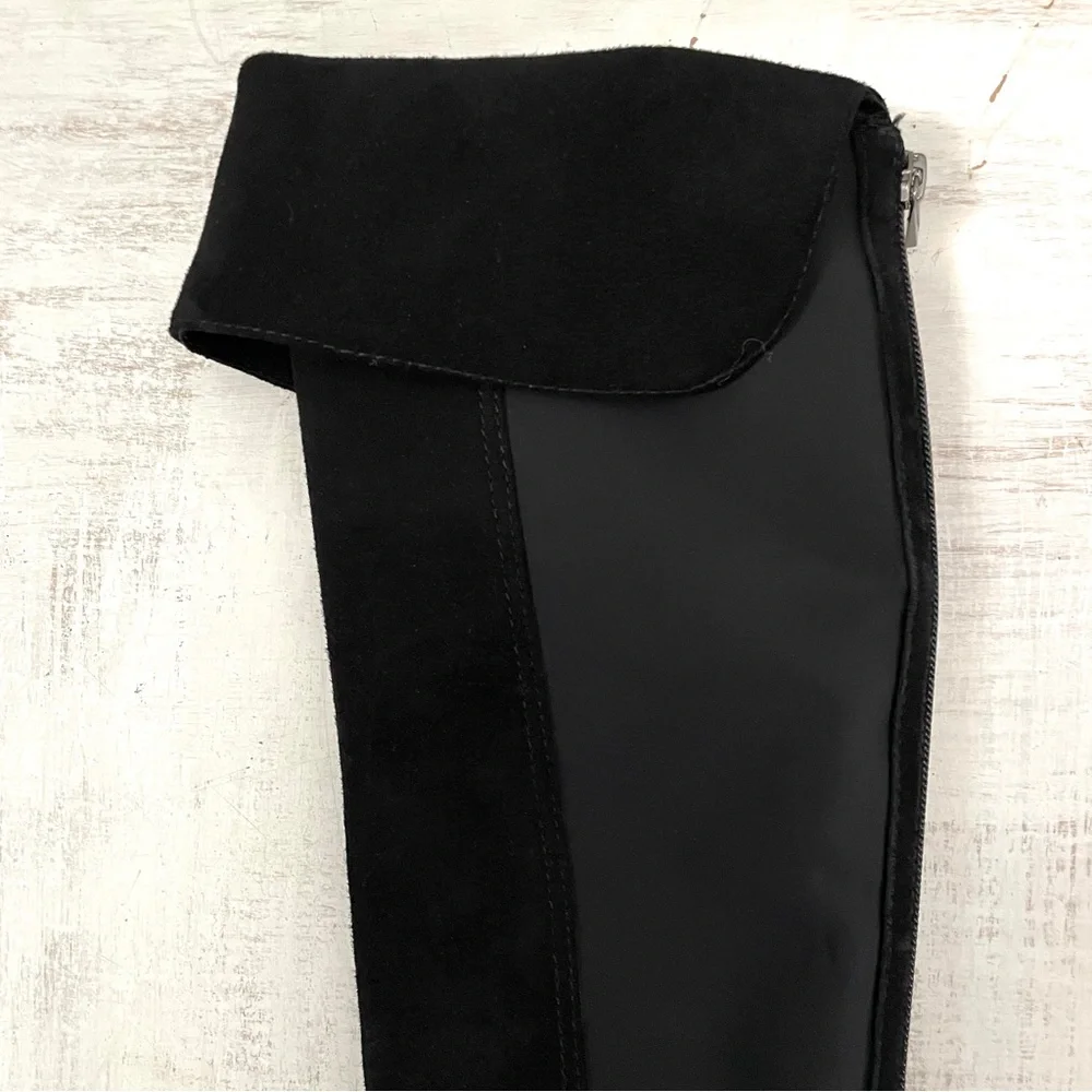Tory Burch Black Suede Leather Knee-High Riding Boots Fold Over Size 9M